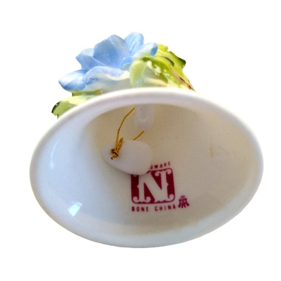 Bell Miniature Bone China White Bell with Blue Flower Green Leaves Napco Ware - Picture 2 of 5